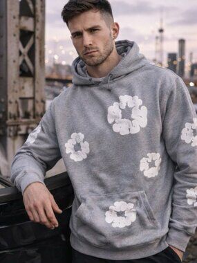 Denim Tears Hoodie XL Gray Cotton Wreath Print – Made in USA